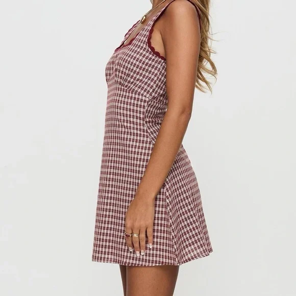 NWT Princess Polly Dasha Mini Dress in Red Check - 10 - Picture 3 of 9
